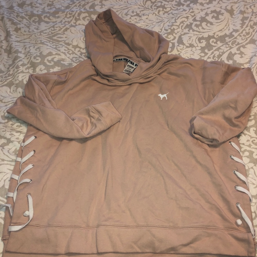 PINK lace up side hoodie L